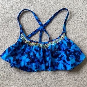 PINK Tie Dye Flounce Bikini Top